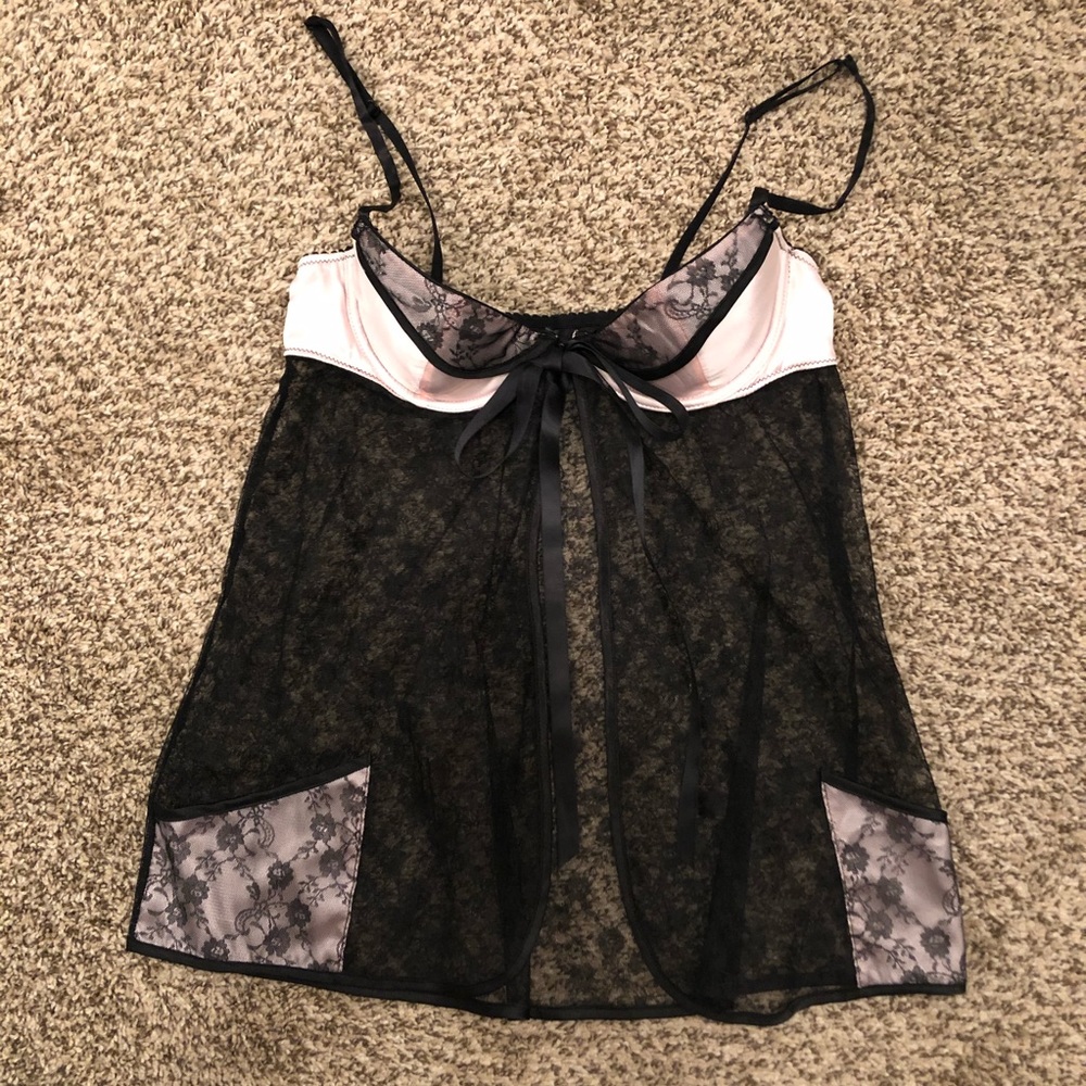 Black and Pink Lace Babydoll Nighty